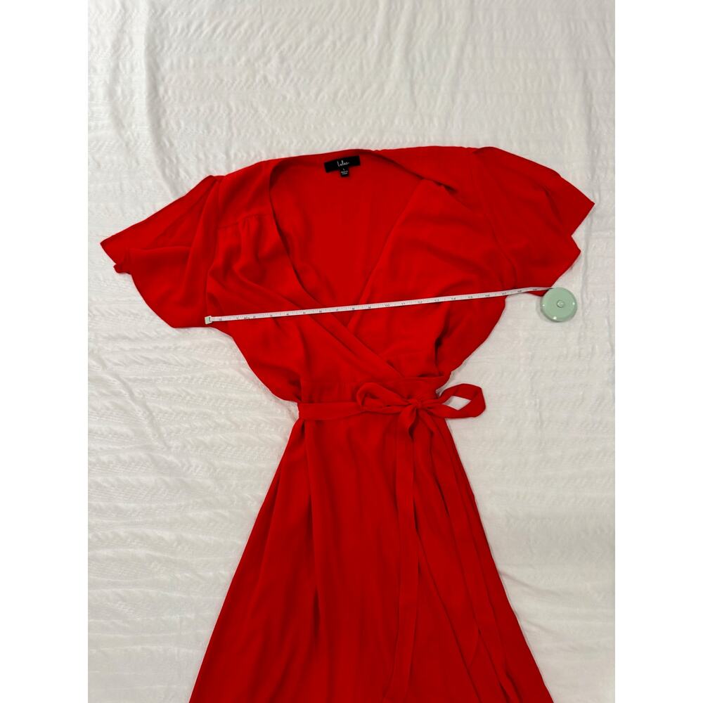 Lulus Red Midi Wrap Dress Women's Large Summer Wedding Guest Romantic Bright - Picture 6 of 16